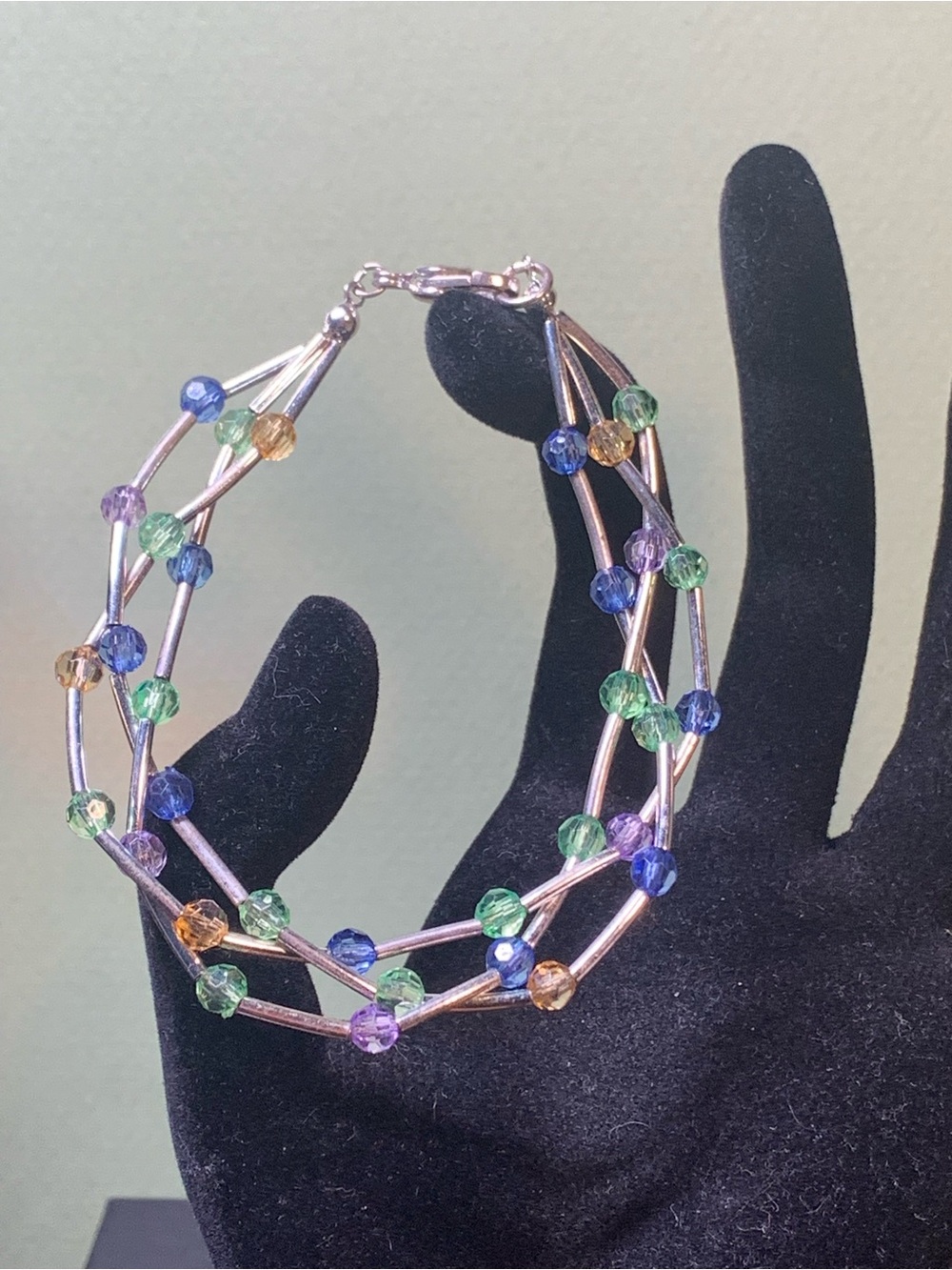 Multi-Color Beaded Triple-Row Bracelet